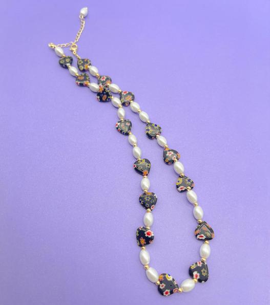 HEART MIX PEARL NECKLACE ミックス (ON-NE-0130)