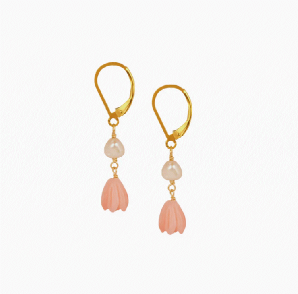 Pink Pikake White Keshi Earring