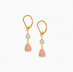 Pink Pikake White Keshi Earring